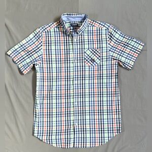 Chaps Men's Blue and Orange Plaid Button Down Shirt